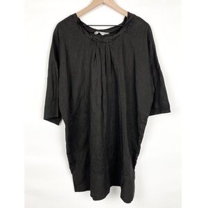 Luna Luz 100% Linen Women's Lagenlook Boho Oversized Tunic Dress Black - Size XS